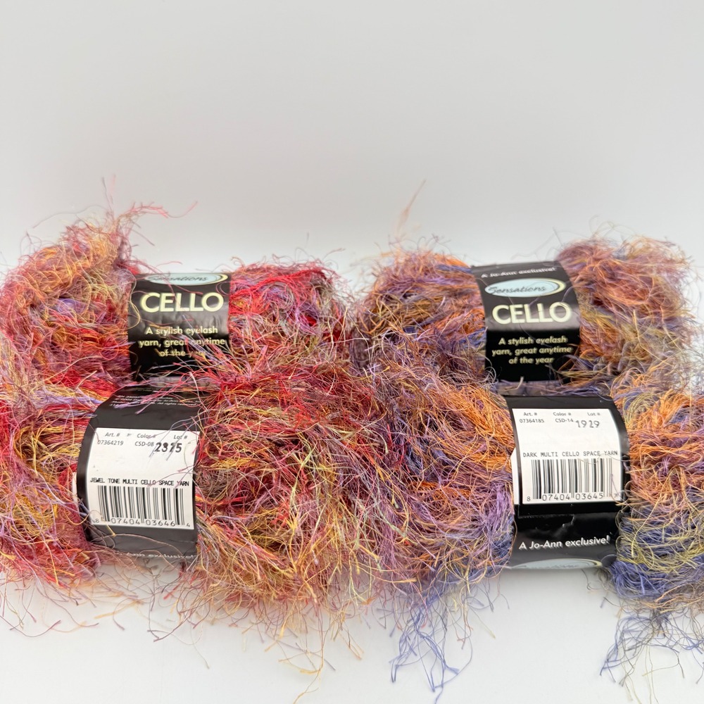Sensations Cello Eyelash Yarn Lot of 4 Jewel Tone & Dark Multi Space Dyed 100g